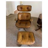 Vintage Mid Century Leather Lounge Chair & Ottoman