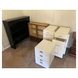 Black, 2-Shelf, 44" x 45" x 11.5, Brown Organizer, 36" x  36" x 11.5", 2-3 Drawer White Base Cabinets, 16.25" x  34" x  22", 1-3 Drawer White Base Cabinets, 17.25" x  24" x 20.5"