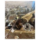 Various Used Irrigation Parts, Brackets, End Guns, Drops, Motor in Wood Box & Boxes