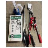(2) Funnels & 1 Gallon Hand Sprayer, Sprayer Wands, Loppers