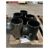 (5) Metal Weld-On Tee Fittings, Inline 6"x6", 6" Tee