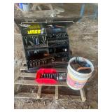 Contents of Pallet - John Deer Tool Box 30 1/2", Bucket of Tools, & Impacts