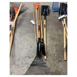 Post Hole Digger, Medium Rake, Square Point Shovel