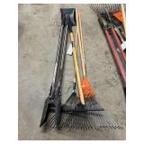 Post Hole Digger, Shovel, 8" Rake & (2) Medium Duty Rakes