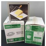 Partial Boxes of Portion Cups & Lids & Marble Cheese Board With Wire Slicer