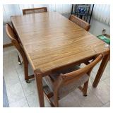 Honey Oak Breakfast Table and 4 Padded Rolling Chairs