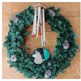 Christmas Lighted Wreath and Wind Chime