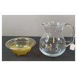 Glass Pitcher & Depression Glass Bowl