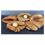 (5) Baseball Gloves and (3) Baseballs