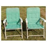 Pair of Green Fabric Lawn Chairs