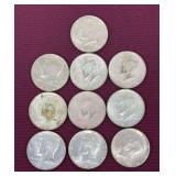 (10) Silver-Clad Kennedy Half Dollars