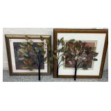 2 Large Floral Paintings and Metal Decor