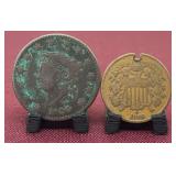 1829 Large Cent & 1868 2 Cent Coin