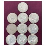 (10) Silver-Clad Kennedy Half Dollars
