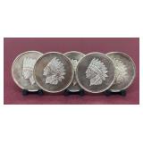 (5) Indian Head One Troy Ounce Coins