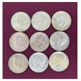 (9) Silver-Clad Kennedy Half Dollars