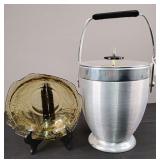 Kromex Ice Bucket and Yellow Federal Glass Dish