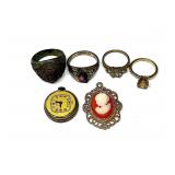 (2) Gold Electroplated Rings & Assorted Costume Jewelry