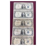 (5) Blue Seal One Dollar Bills