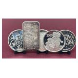 (5) Troy Ounce Christmas Silver Coins