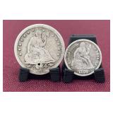 Liberty Sitting Quarter & Dime