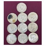 (10) Silver-Clad Kennedy Half Dollars