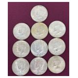 (10) Silver-Clad Kennedy Half Dollars