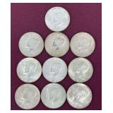(10) Silver-Clad Kennedy Half Dollars