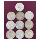 (10) Silver-Clad Kennedy Half Dollars