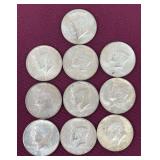 (10) Silver-Clad Kennedy Half Dollars