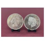 (2) Indian Head One Troy Ounce Coins
