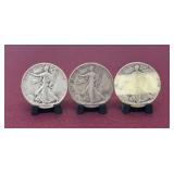 (3) Walking Liberty Half Dollars