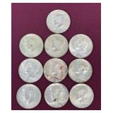 (10) Silver-Clad Kennedy Half Dollars