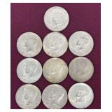 (10) Silver-Clad Kennedy Half Dollars