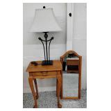 Modern Lamp, Small Side Table, and Mirror