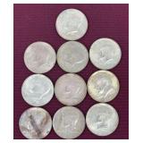 (10) Silver-Clad Kennedy Half Dollars