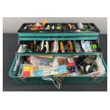 Green Tackle Box with Vintage Lures