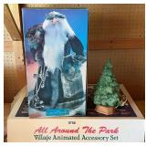 Ceramic Christmas Tree, Santa Statue, & Village Accessory Set
