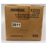 Federal .223 Rem 50 Gr Hi Shok Flat-Base HP Rifle Cartridges, 500 Count