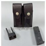(3) S&W 9mm Magazines, Leather Mag Holster, & unloading Tool
