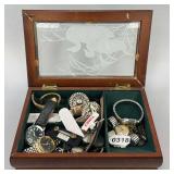 Jewelry Display Box with Watches & Contents