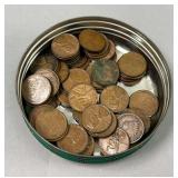 Tin of Indian Head & Wheat Pennies
