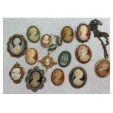Vintage Cameo Broaches, Earrings & Necklace