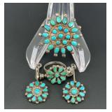 Turquoise Earrings with Matching Ring & Broach Pin