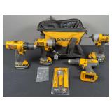 (2) DeWalt Impacts, (2) DeWalt Drills, Right Angle Attachment, & Lithium Ion Batteries
