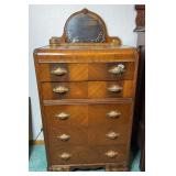Art Deco WaterFall Style Dresser & Vanity With Large Round Mirror With Chair
