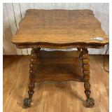 Vintage Wooden Parlor Table With Turned Wood Legs & Glass Ball & Claw Feet