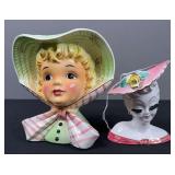 Pair of Ceramic Lady Head Vases