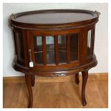 Oval Vitrine Display Cabinet/ End Table With Two-Handled Tray Top