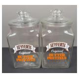 (2) Seyferts Butter Pretzel Glass Jars
